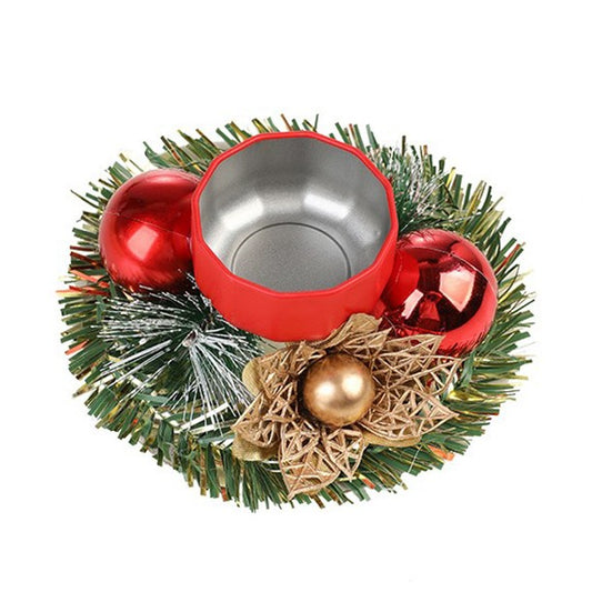 Suport pentru Lumanare de Craciun, Vivimall, Model Cupa cu 2 Globutele Rosii, Sfesnic de Tip Ghirlanda, Decoratiune pe Masa de Craciun, 12 x 12 x 6 cm, Rosu - vivimall.ro