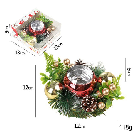 Suport pentru Lumanare de Craciun, Flippy, Model Glob pentru Brad 2 Conuri, Sfesnic de Tip Ghirlanda, Decoratiune pe Masa de Craciun, 12 x 12 x 6 cm, Rosu - vivimall.ro