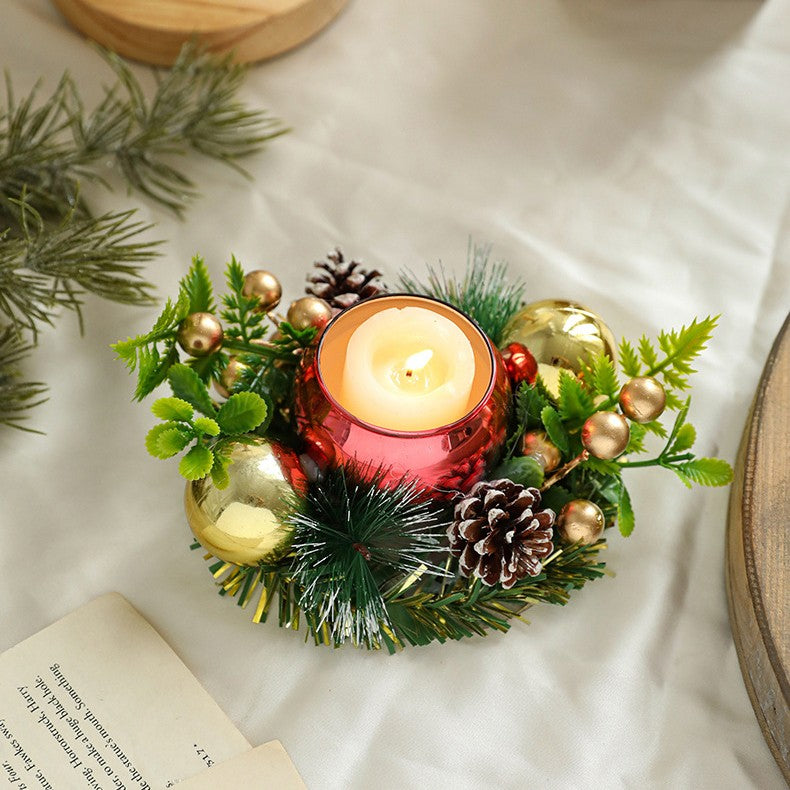 Suport pentru Lumanare de Craciun, Flippy, Model Glob pentru Brad 2 Conuri, Sfesnic de Tip Ghirlanda, Decoratiune pe Masa de Craciun, 12 x 12 x 6 cm, Rosu - vivimall.ro