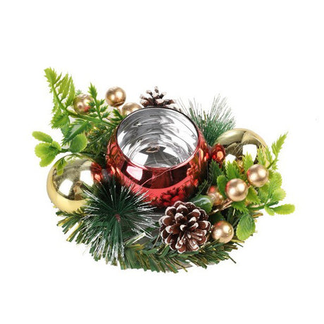 Suport pentru Lumanare de Craciun, Flippy, Model Glob pentru Brad 2 Conuri, Sfesnic de Tip Ghirlanda, Decoratiune pe Masa de Craciun, 12 x 12 x 6 cm, Rosu - vivimall.ro