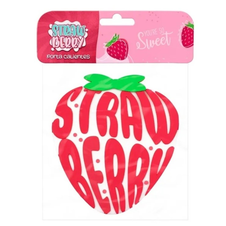 Suport pentru Pahar, Vivimall, Model Capsuna, din PVC, 15.5 x 15.5 cm, Rezistent la Caldura, Roz/Rosu - vivimall.ro