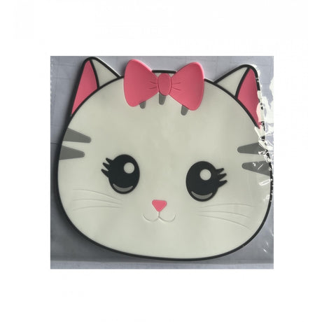 Suport pentru Pahar, Vivimall, Model Pisicuta, din PVC, 15.5 x 15.5 cm, Rezistent la Caldura, Alb/Roz - vivimall.ro