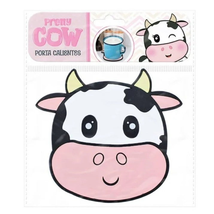 Suport pentru Pahar, Vivimall, Model Vacuta, din PVC, 15.5 x 15.5 cm, Rezistent la Caldura, Alb/Roz - vivimall.ro