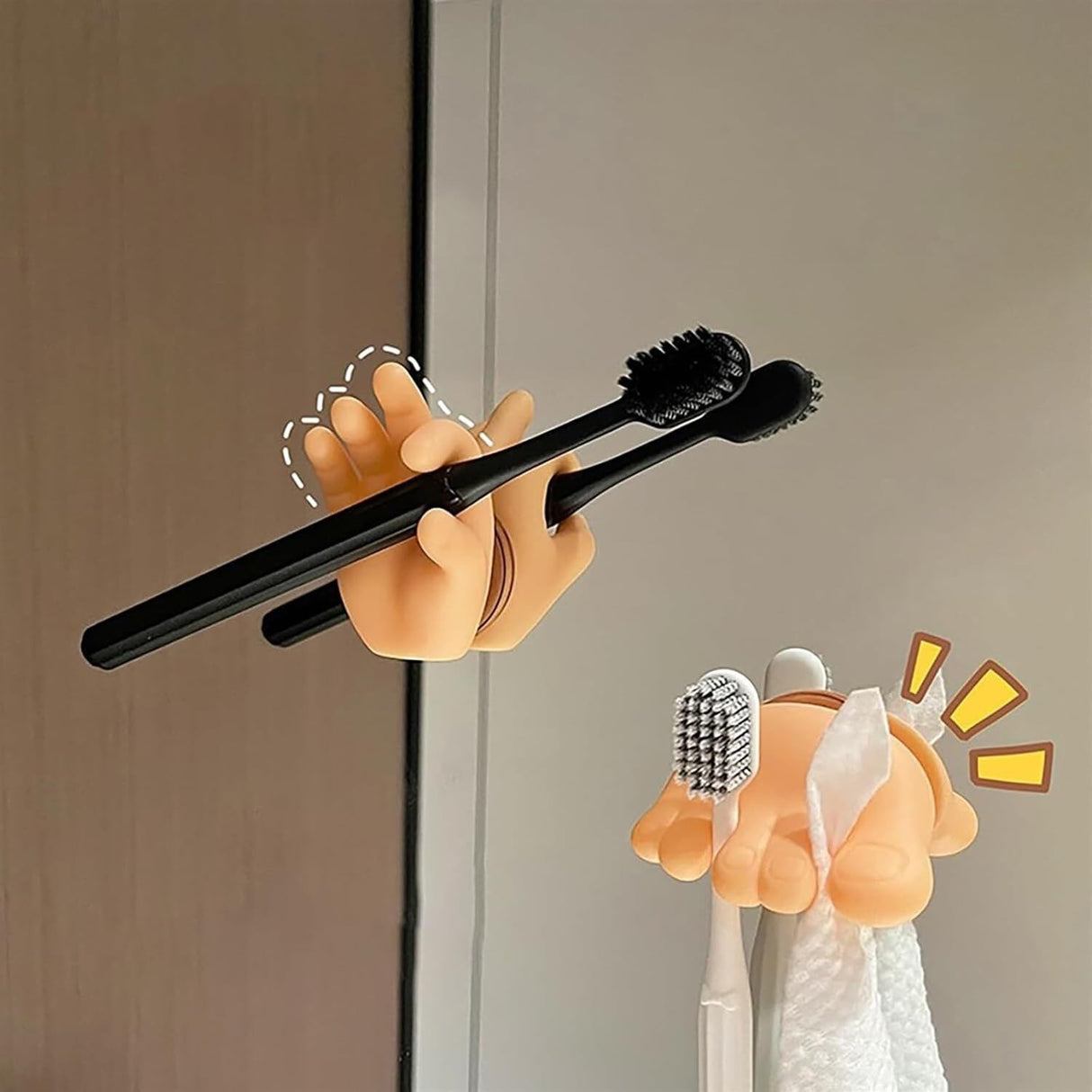 Suport de Baie, Vivimall, Multifunctional, pentru Periute/Cabluri, din PVC, cu Ventuza, Model Mana, 7 x 6.5 cm, Crem - vivimall.ro