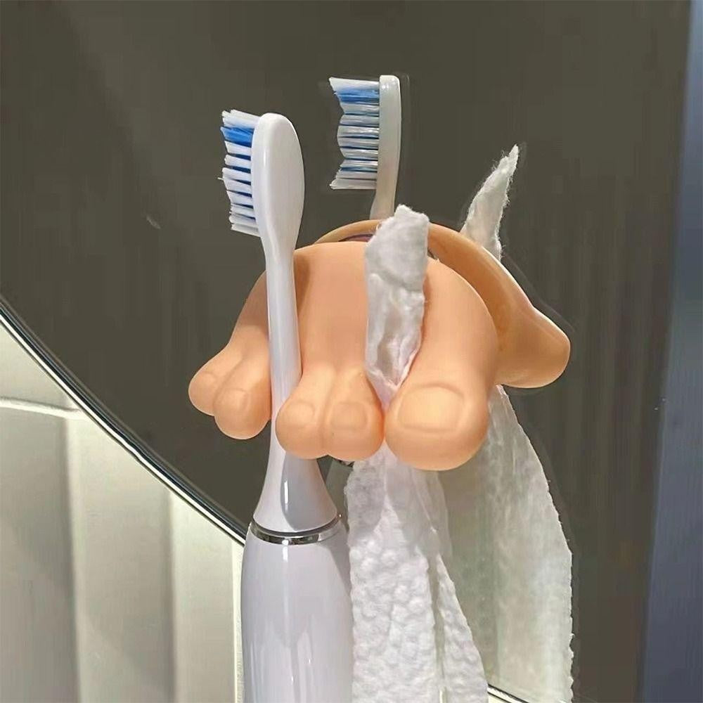 Suport de Baie, Vivimall, Multifunctional, pentru Periute/Cabluri, din PVC, cu Ventuza, Model Picior, 4 x 6.5 cm, Crem - vivimall.ro