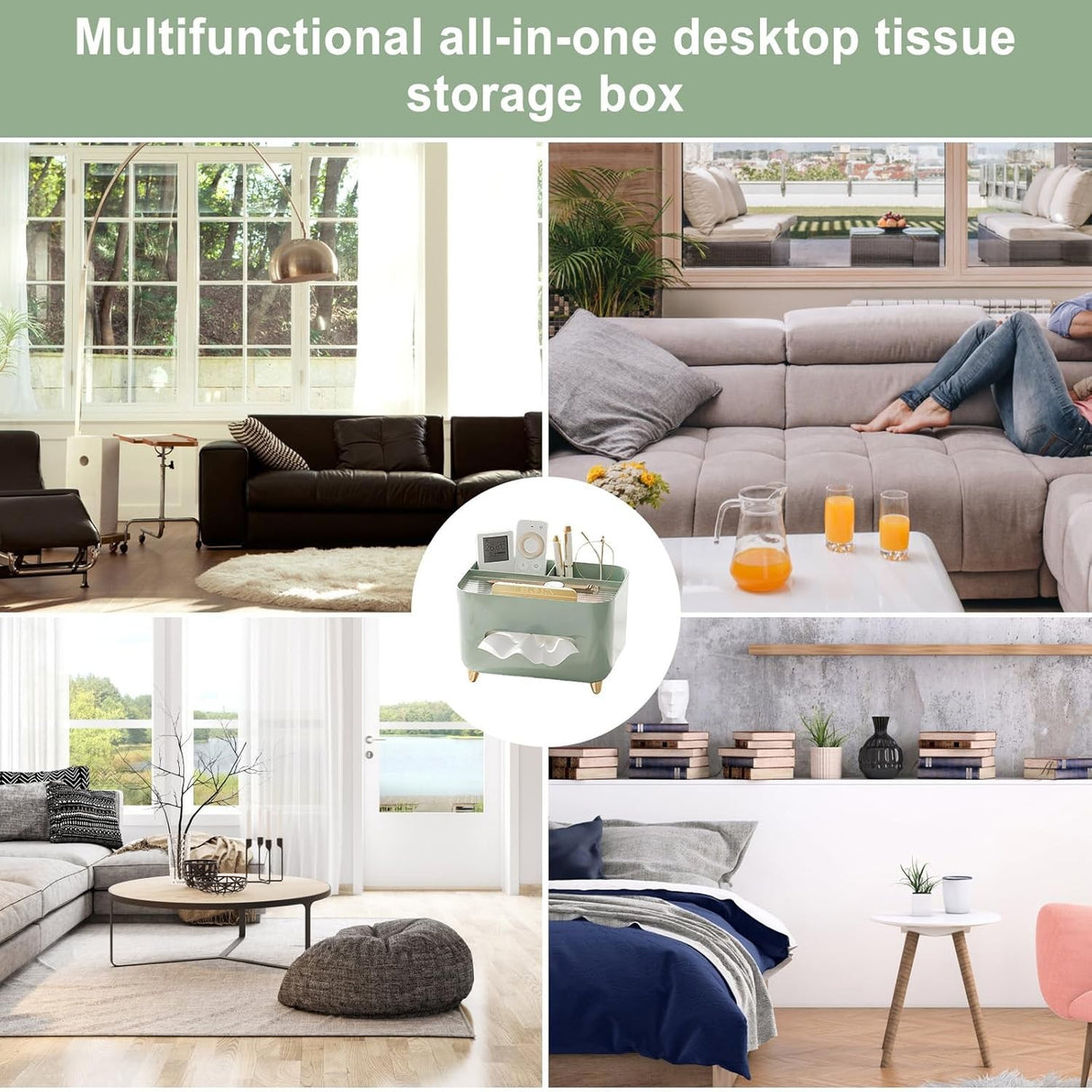 Suport pentru Servetele, Vivimall, Cutie Multifunctionala, Design Minimalist, ABS, cu Suport pentru Obiectele Personale, pentru Birou, 21x15x13 cm, Verde - vivimall.ro