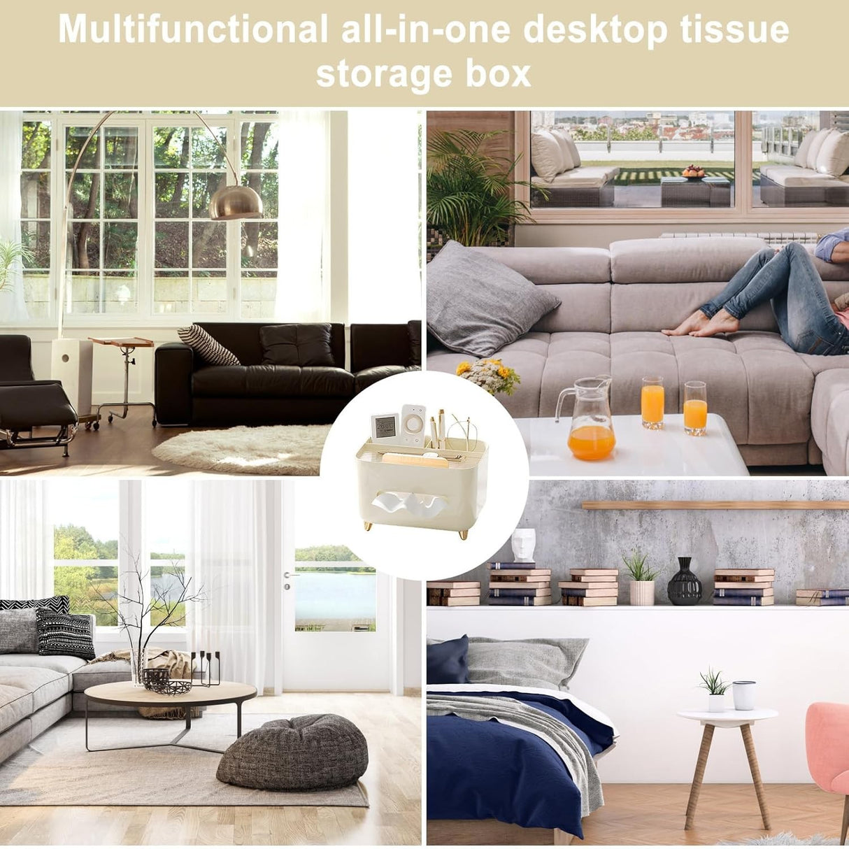 Suport pentru Servetele, Vivimall, Cutie Multifunctionala, Design Minimalist, ABS, cu Suport pentru Obiectele Personale, pentru Birou, 21x15x13 cm, Crem - vivimall.ro