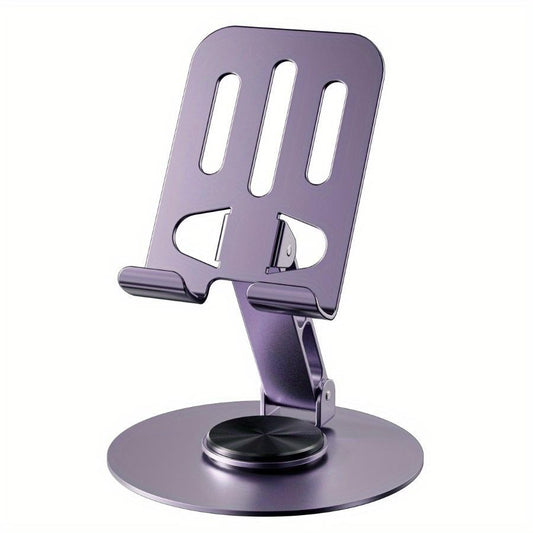 Suport de birou pliabil din metal pentru telefon și tabletă, culoare mov, vedere frontală, 5.7x13.5x8.7 cm
