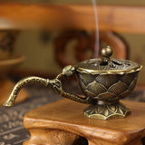 Suport de Tamaiat, Vivimall, din Aliaj de Zinc, Model Lotus, Ignifug, 9.7 x 4.8 x 4.7 cm, Bronz - vivimall.ro