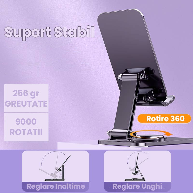 Suport pentru Telefon, Vivimall, Suport Pliabil pentru Streaming, din Aliaj de Aluminiu, Compatibil cu Tableta, pentru Birou, 14.6 x 11.5 x 7 cm, Space Grey - vivimall.ro