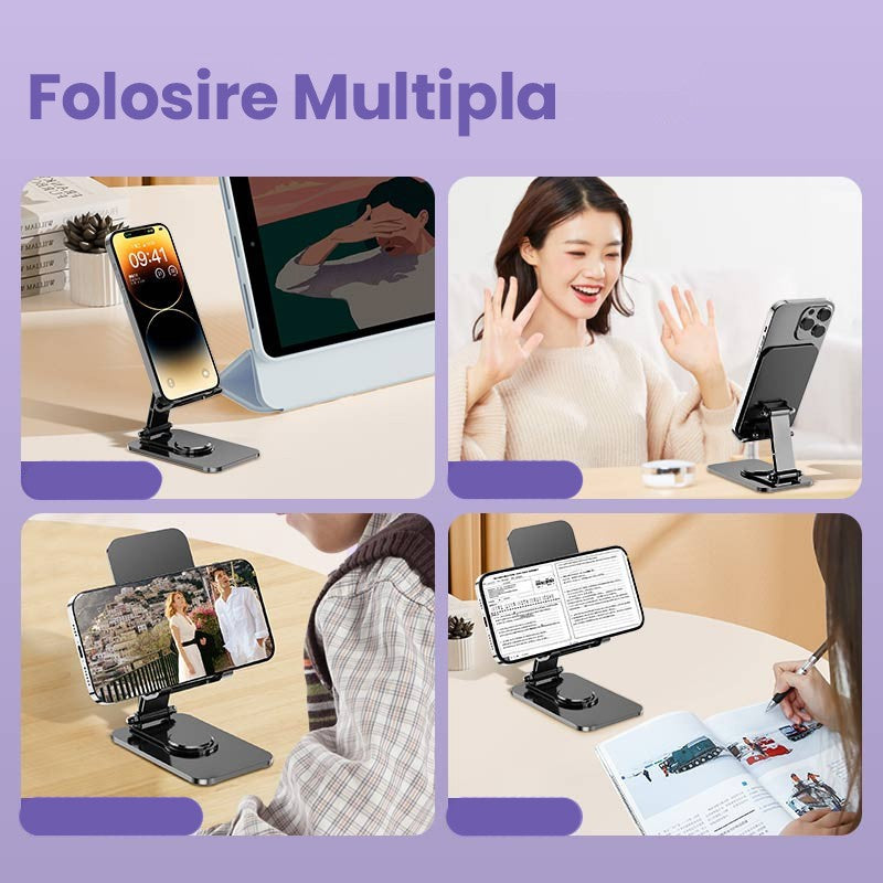 Suport pentru Telefon, Vivimall, Suport Pliabil pentru Streaming, din Aliaj de Aluminiu, Compatibil cu Tableta, pentru Birou, 14.6 x 11.5 x 7 cm, Aurora Silver - vivimall.ro