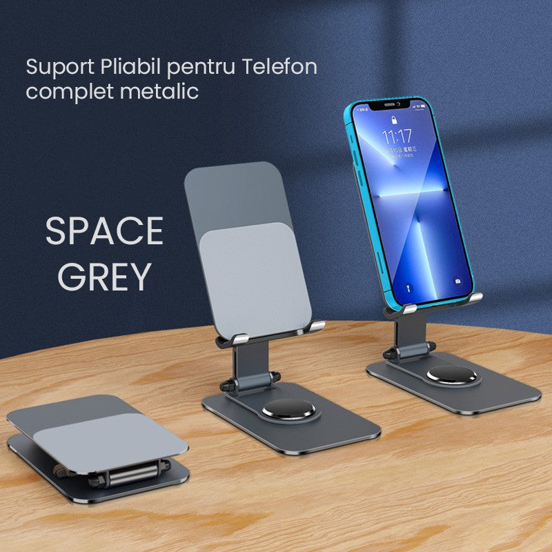 Suport pentru Telefon, Vivimall, Suport Pliabil pentru Streaming, din Aliaj de Aluminiu, Compatibil cu Tableta, pentru Birou, 14.6 x 11.5 x 7 cm, Space Grey - vivimall.ro