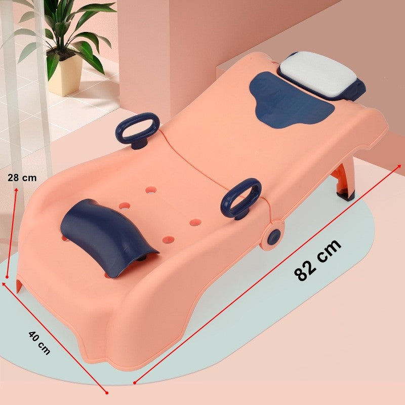 Suport Pliabil pentru Spalat Parul Vivimall, Pentru Copii, 0 - 16 ani, cu Picioare Antialunecare, Material Polipropilena, Suport Cap Reglabil, cu Manere, 82 x 40 x 28 cm, Roz pal - vivimall.ro