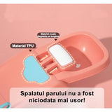 Suport Pliabil pentru Spalat Parul Vivimall, Pentru Copii, cu Scurgere, cu Picioare Antialunecare, Material Polipropilena, Suport Cap Reglabil, cu Manere, 110 x 35 x 21 cm, Roz - vivimall.ro