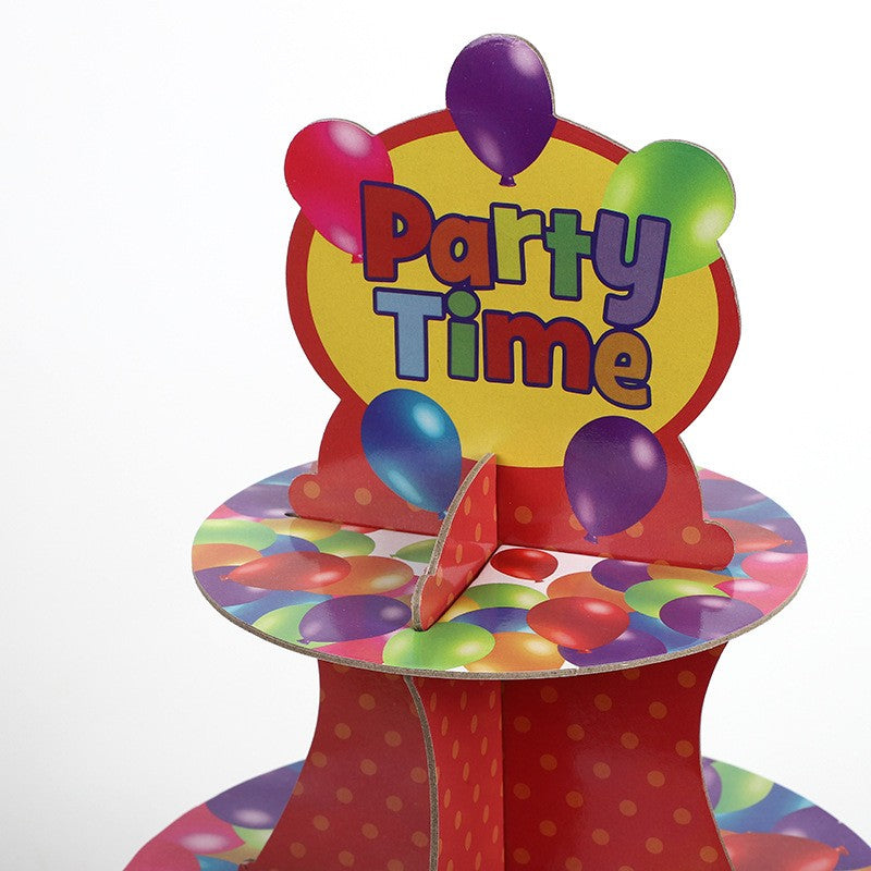 Suport Prajituri, Flippy, 3 Etaje, Design de Petrecere, pentru Prajituri, Candy Bar, din Carton, Rosu/Multicolor - vivimall.ro