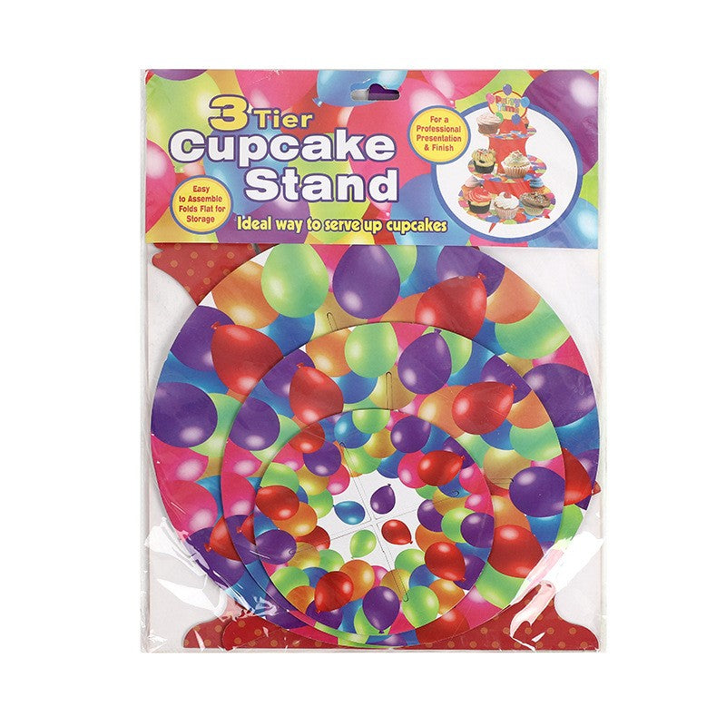 Suport Prajituri, Flippy, 3 Etaje, Design de Petrecere, pentru Prajituri, Candy Bar, din Carton, Rosu/Multicolor - vivimall.ro