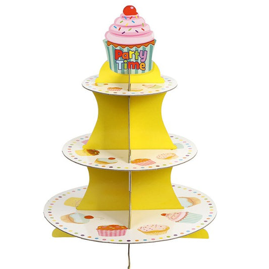 Suport Prajituri, Vivimall, 3 Etaje, Design de Petrecere, pentru Prajituri, Candy Bar, din Carton, Galben/Multicolor - vivimall.ro