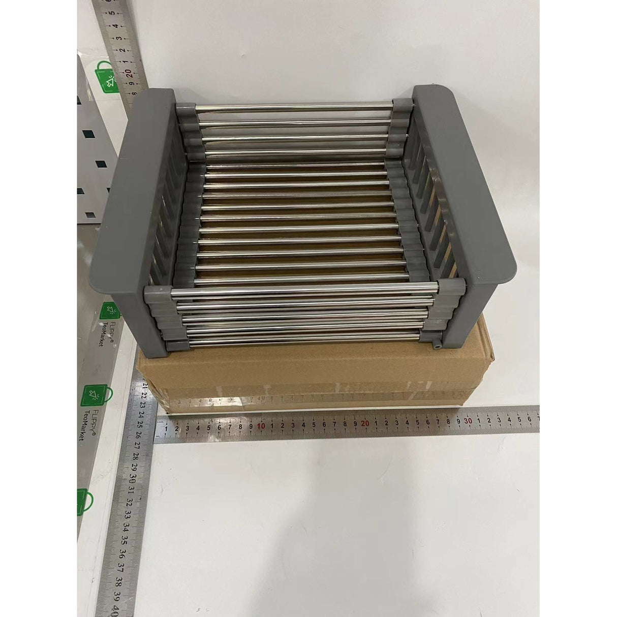 Suport Scurgere Extensibil pentru Bucatarie, Vivimall, Uscator Vase din Otel Inoxidabil, Suport Tacamuri si Pahare, Suport pentru Fructe si Legume, 29 x 22 x 9.5 cm-Gri - vivimall.ro