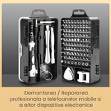 Surubelnite pentru Reparea Telefoanelor, Flippy, Set 115-in-1 Cromate, Demontarea Repararea Ceasurilor, Electronicelor Mici, Maner detalii Albe, 18 x 11 x 6 cm, Negru