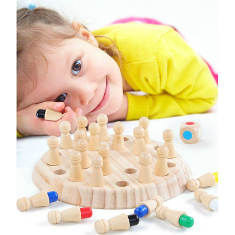 Joc de Memorie, Vivimall, pentru Toata Familia, din Lemn, Diametru Tabla de Joc 16 cm, Interactiva, +4 Ani, 6 Culori, Multicolor - vivimall.ro