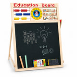 Tablă magnetică educativă Flippy cu două fețe, cadru din lemn natural, vedere frontală completă, 52x36 cm