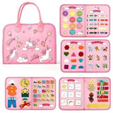 Carte Senzoriala Educativa Montessori, Vivimall, Dezvoltare Abilitati Motorii, 5 Pagini, Model Unicorni, 28x22x7 cm, Roz - vivimall.ro