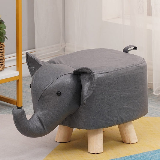 Taburet din lemn masiv pentru copii model elefant, gri închis, 30x25x25 cm, vedere frontală