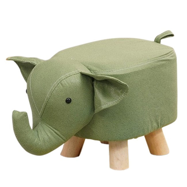 Taburet pentru Copii, Flippy, Scaun Tip Taburet, Model Elefant, din Lemn Masiv, Scaun pentru Copii, 30 x 25 x 25 cm, Verde - vivimall.ro