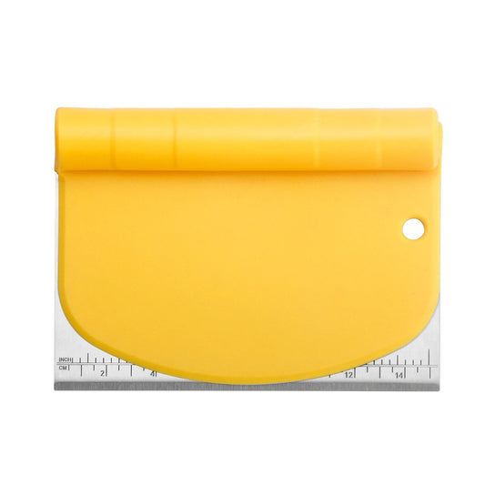 Taietor aluat 15 x 10.5 cm Vivimall, 2 in 1, lama otel inoxidabil, maner din ABS, gradat, paleta plastic, galben - vivimall.ro