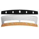 Taietor Feliator de Pizza, Vivimall, din Otel Inoxidabil, cu Capac, Maner din Lemn, Antialunecare, Lama Neteda si Ascutita, 34x10 cm, Maro - vivimall.ro