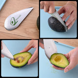 Taietor special pentru avocado Vivimall, 3 in 1, forma curbata, zimti pentru apucare si taiere, din otel inoxidabil, 15 x 6 cm, gri - vivimall.ro