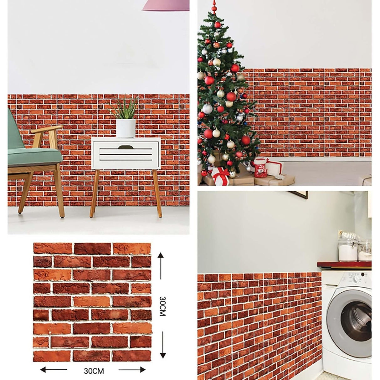 10 X Placi Tapet Autocolant 3D Cu Imitatie De Caramida, Pentru Perete Bucatarie Sufragerie, Usor De Curatat, Rezistent La Apa, Autoadeziv, 30X30 Cm, Rosu - vivimall.ro