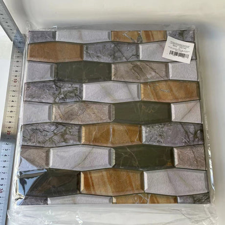 Set 10 x Placi Tapet Autocolant 3D cu Imitatie de Marmura Asimetrica,  pentru Perete Bucatarie Sufragerie, Usor de Curatat, Rezistent la Apa, Autoadeziv, 30x30 cm, Maro Gri Negru - vivimall.ro
