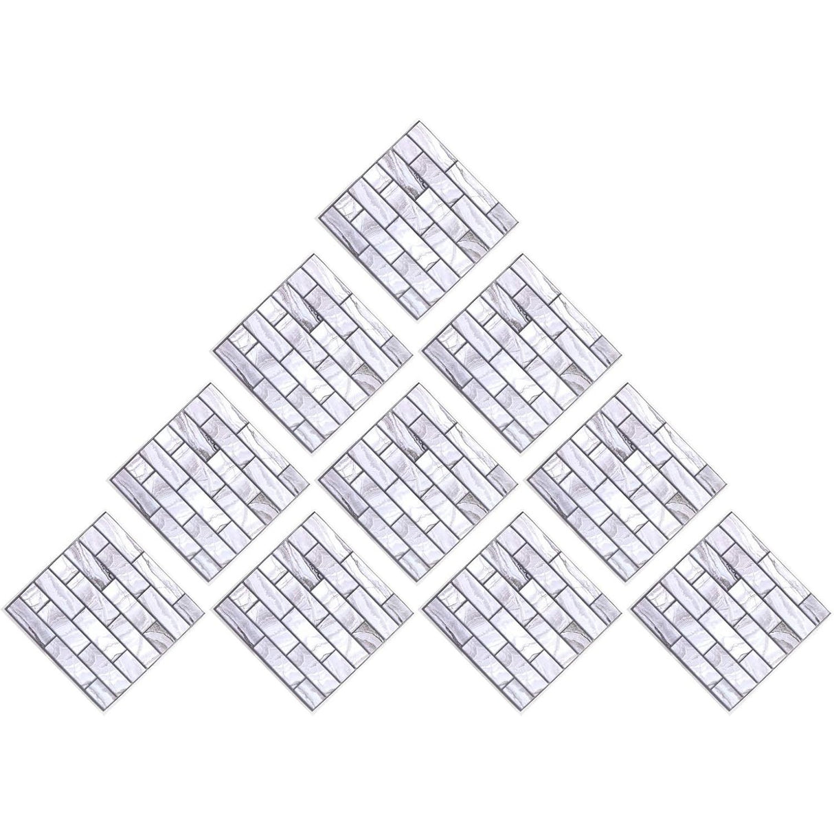 10 x Placi Tapet Autocolant 3D cu Imitatie de Marmura Dreptunghiulara, pentru Perete Bucatarie Sufragerie, Usor de Curatat, Rezistent la Apa, Autoadeziv, 30x30 cm, Gri - vivimall.ro