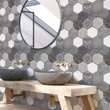 10 X Placi Tapet Autocolant 3D Cu Imitatie De Marmura Hexagonala, Pentru Perete Bucatarie Sufragerie, Usor De Curatat, Rezistent La Apa, Autoadeziv, 30X30 Cm, Gri - vivimall.ro