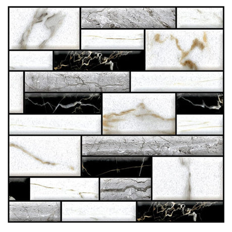 Set 10 x Placi Tapet Autocolant 3D cu Imitatie de Marmura, pentru Perete Bucatarie Sufragerie, Usor de Curatat, Rezistent la Apa, Autoadeziv, 30x30 cm, Alb Negru - vivimall.ro