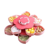 Tava pentru Servire, Vivimall, pentru Fructe / Legume / Snackuri, cu Sertare, Deschidere Rotativa, pe 2 Straturi, in Forma de Floare, 26 x 26 x 11.5 cm Roz - vivimall.ro