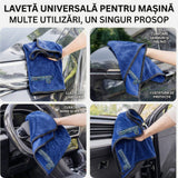 Prosop microfibră auto Flippy 90×70 cm pliat, ambalaj și conținut pachet, model albastru închis
