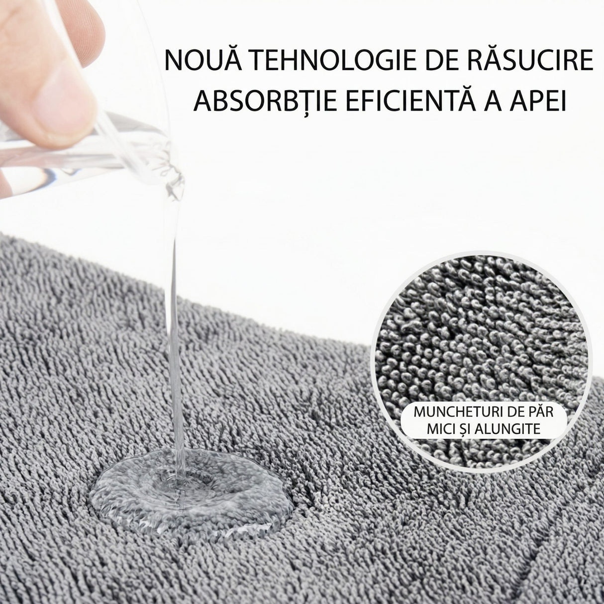 Detaliu textură microfibră Flippy 800 GSM, prosop auto gri ultra absorbant, 90x70 cm