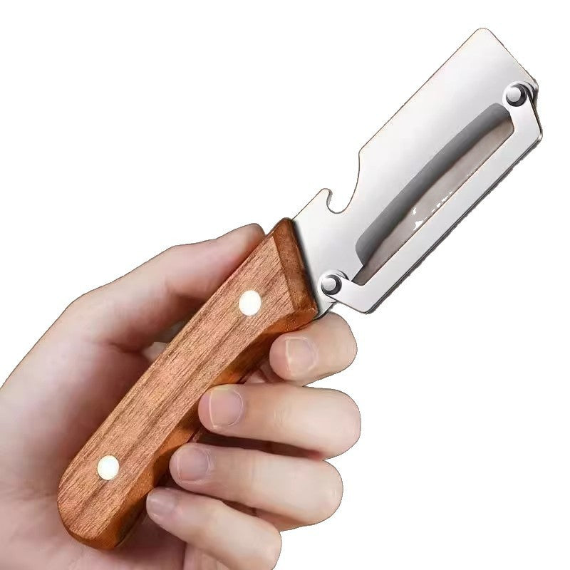 Curatator de Fructe/Legume, Flippy, 2in1, Desfacator de Sticle, Multifunctional, Maner de Lemn, Maro