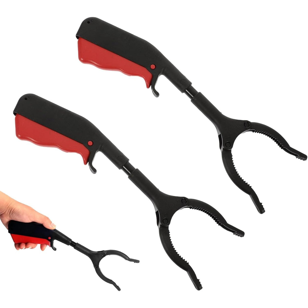 Cleste pentru Colectarea Deseurilor, Flippy, din Metal si Plastic, 30 cm, Fara Maini Murdare, Negru/Rosu - vivimall.ro