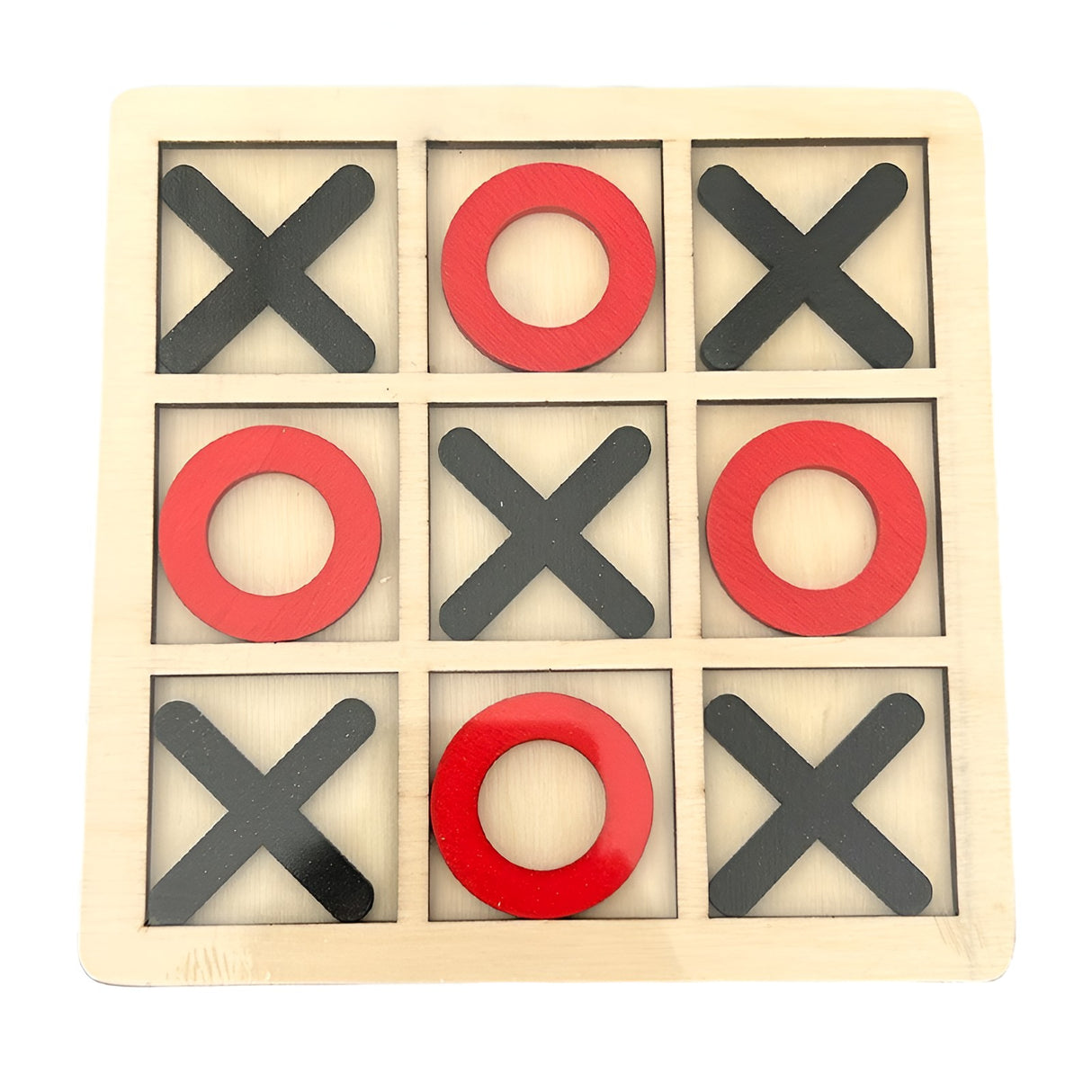 Jucarie Montessori Tic Tac Toe, Educativa, Interactiva, Din Lemn, X Si O, 9 Piese, Rosu