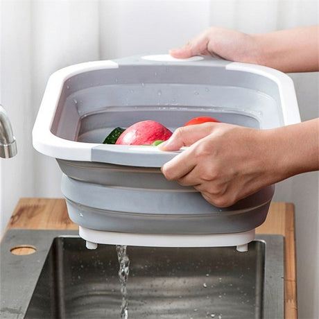 Tocator Multifunctional, Vivimall, 2 in 1, cu Cos pentru Spalat si Scurgere Alimente, 480 g, Pliabila, Gri - vivimall.ro