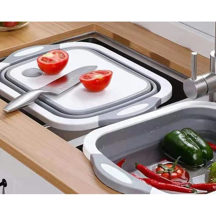 Tocator Multifunctional, Vivimall, 2 in 1, cu Cos pentru Spalat si Scurgere Alimente, 480 g, Pliabila, Gri - vivimall.ro