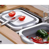 Tocator Multifunctional, Vivimall, 2 in 1, cu Cos pentru Spalat si Scurgere Alimente, 480 g, Pliabila, Gri - vivimall.ro