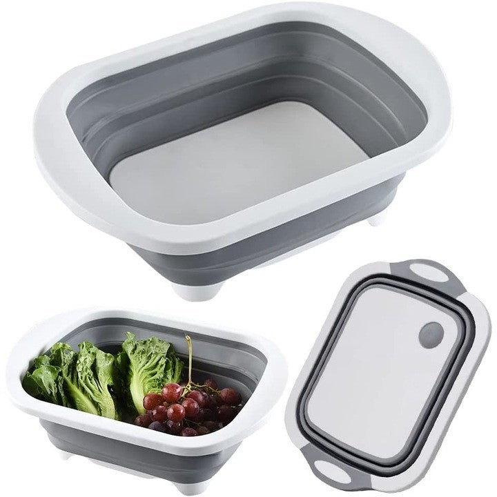Tocator Multifunctional, Vivimall, 2 in 1, cu Cos pentru Spalat si Scurgere Alimente, 480 g, Pliabila, Gri - vivimall.ro