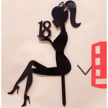 Decoratiune Topper pentru Tort, Vivimall, Model Fata 18 Ani, Dimensiuni 16x11.5 cm, Tematica Majorat, Negru - vivimall.ro