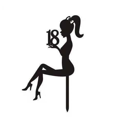 Decoratiune Topper pentru Tort, Vivimall, Model Fata 18 Ani, Dimensiuni 16x11.5 cm, Tematica Majorat, Negru - vivimall.ro