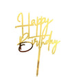 Topper tort Happy Birthday auriu 10 cm cu font cursiv elegant, vedere frontală