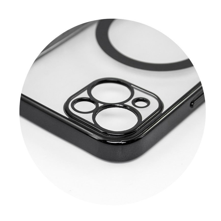 Husa MagSafe pentru Apple iPhone 14 Pro Max, Full Cover, Protectie camera, Margini colorate Electroplating, Magnetica, Incarcare Wireless, Flippy, Negru - vivimall.ro